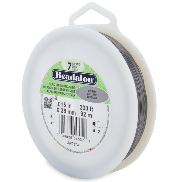 7 Strand Stainless Steel Bead Stringing Wire, .015 in / 0.38 mm, Bright, 300 ft / 91 m
