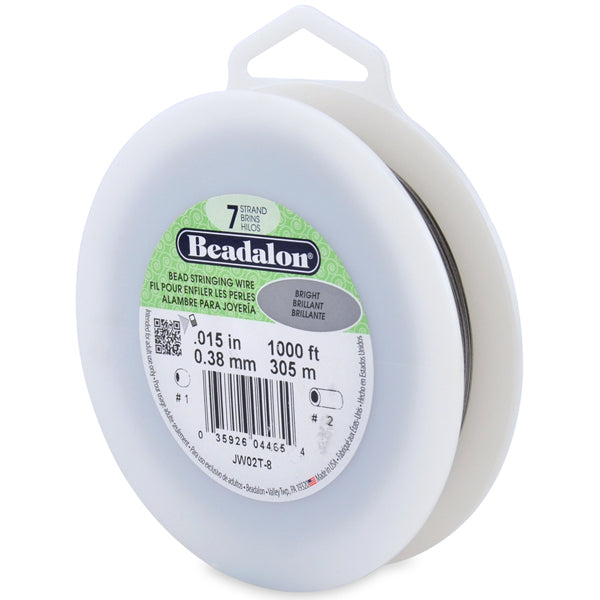 7 Strand Stainless Steel Bead Stringing Wire, .015 in / 0.38 mm, Bright, 1000 ft / 305 m