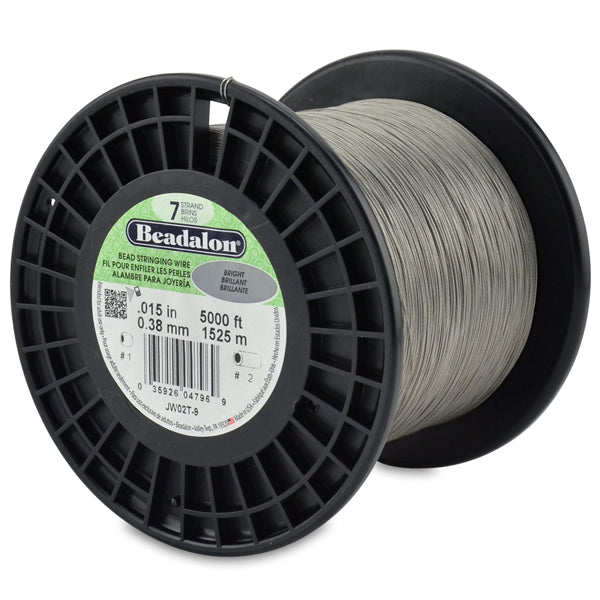 7 Strand Stainless Steel Bead Stringing Wire, .015 in / 0.38 mm, Bright, 5000 ft / 1525 m