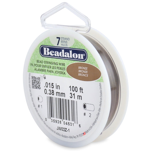 7 Strand Stainless Steel Bead Stringing Wire, .015 in / 0.38 mm, Bronze, 100 ft / 31 m