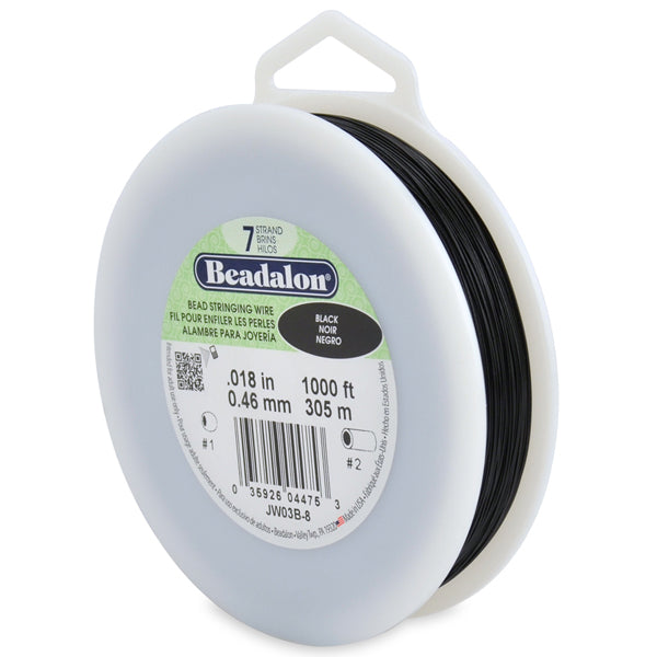 7 Strand Stainless Steel Bead Stringing Wire, .018 in / 0.46 mm, Black, 1000 ft / 305 m
