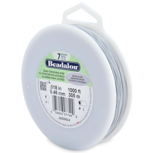 7 Strand Stainless Steel Bead Stringing Wire, .018 in / 0.46 mm, Satin Silver, 1000 ft / 305 m