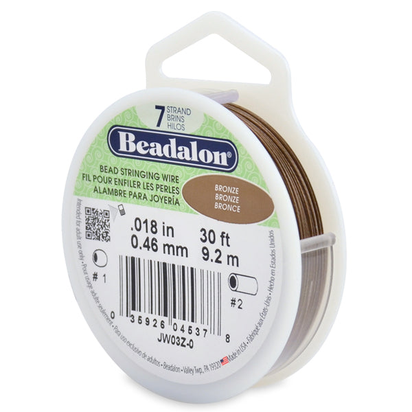 7 Strand Stainless Steel Bead Stringing Wire, .018 in / 0.46 mm, Bronze, 30 ft / 9.2 m