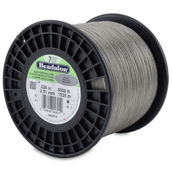 7 Strand Stainless Steel Bead Stringing Wire, .020 in / 0.51 mm, Bright, 5000 ft / 1525 m