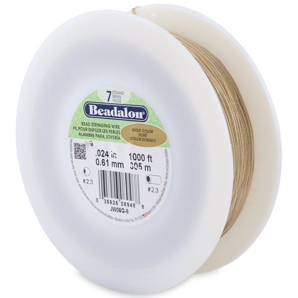 7 Strand Bead Stringing Wire, .024 in / 0.61 mm, Gold Color, 1000 ft / 305 m