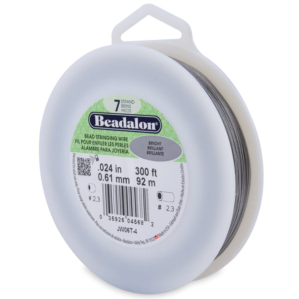 7 Strand Stainless Steel Bead Stringing Wire, .024 in / 0.61 mm, Bright, 300 ft / 91 m