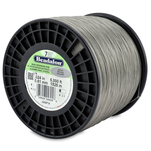7 Strand Stainless Steel Bead Stringing Wire, .024 in / 0.61 mm, Bright, 5000 ft / 1525 m