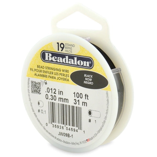 19 Strand Stainless Steel Bead Stringing Wire, .012 in / 0.30 mm, Black, 100 ft / 31 m