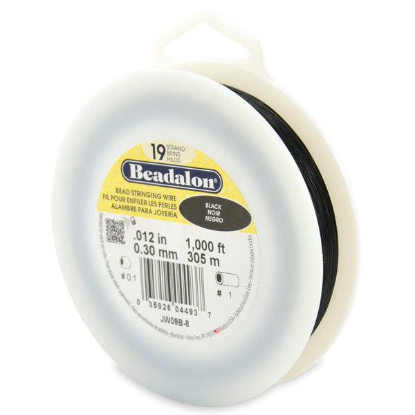 19 Strand Stainless Steel Bead Stringing Wire, .012 in / 0.30 mm, Black, 1000 ft / 305 m