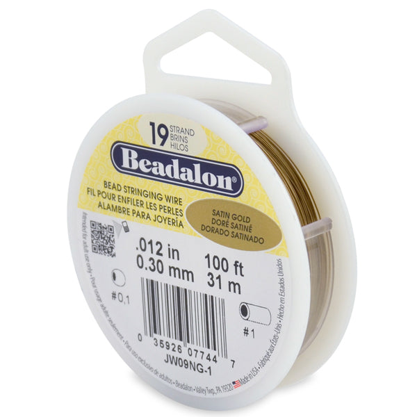 19 Strand Stainless Steel Bead Stringing Wire, .012 in / 0.30 mm, Satin Gold, 100 ft / 31 m