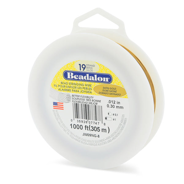 19 Strand Stainless Steel Bead Stringing Wire, .012 in / 0.30 mm, Satin Gold, 1000 ft / 305 m