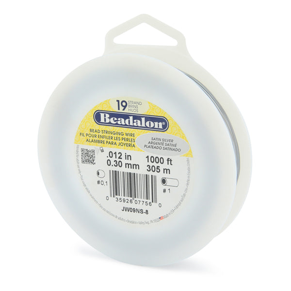 19 Strand Stainless Steel Bead Stringing Wire, .012 in / 0.30 mm, Satin Silver, 1000 ft / 305 m