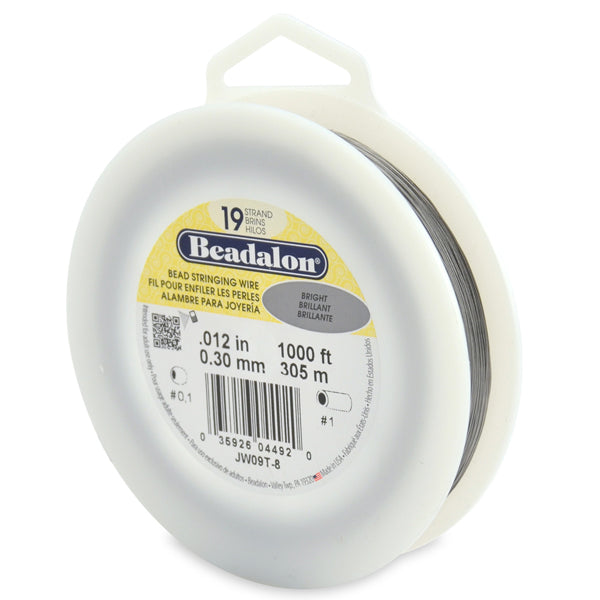 19 Strand Bead Stringing Wire, .012 in / 0.30 mm, Silver Color, 1000 ft / 305 m