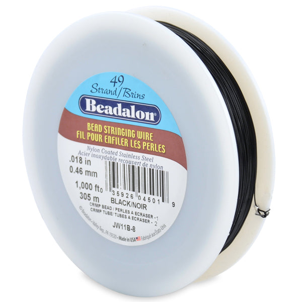 19 Strand Stainless Steel Bead Stringing Wire, .018 in / 0.46 mm, Black, 1000 ft / 305 m