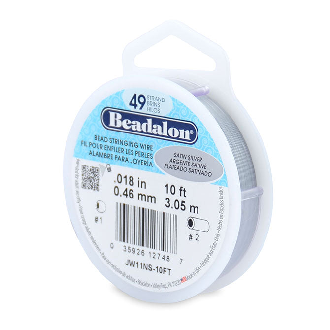 Beadalon - 49 Strand Stainless Steel Bead Stringing Wire, 0.46 mm, Satin Silver, 3.1 m