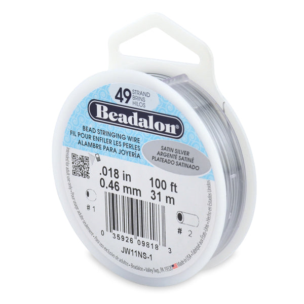 19 Strand Stainless Steel Bead Stringing Wire, .018 in / 0.46 mm, Satin Silver, 100 ft / 31 m
