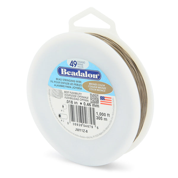 19 Strand Stainless Steel Bead Stringing Wire, .018 in / 0.46 mm, Bronze, 1000 ft / 305 m