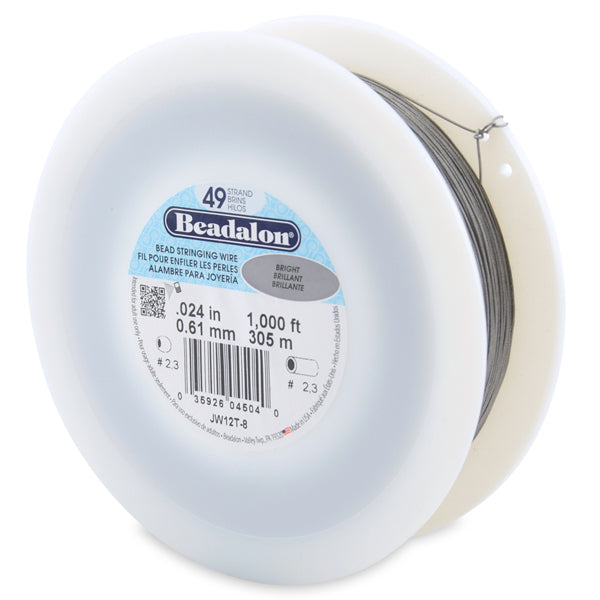 19 Strand Stainless Steel Bead Stringing Wire, .024 in / 0.61 mm, Bright, 1000 ft / 305 m