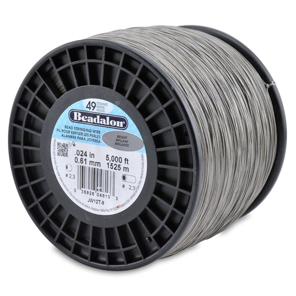 19 Strand Stainless Steel Bead Stringing Wire, .024 in / 0.61 mm, Bright, 5000 ft / 1525 m
