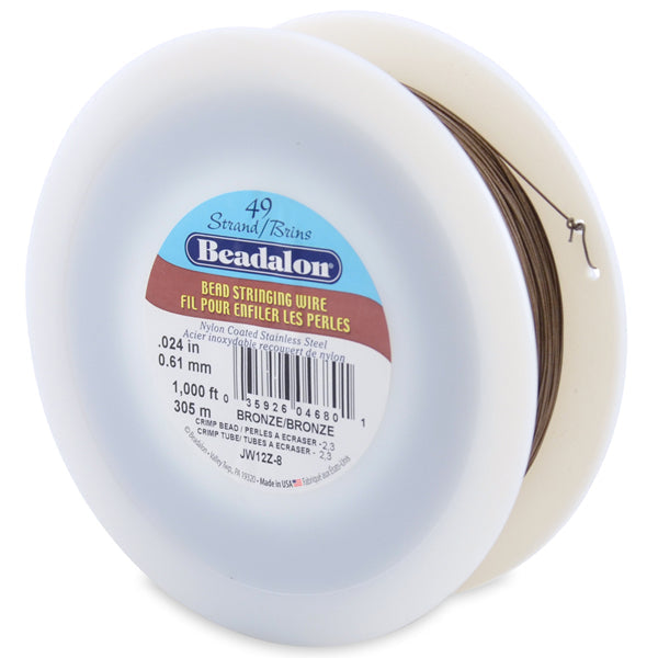 49 Strand Stainless Steel Bead Stringing Wire, .024 in / 0.61 mm, Bronze, 1000 ft / 305 m