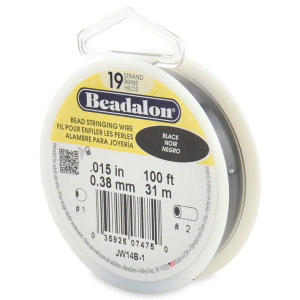 19 Strand Stainless Steel Bead Stringing Wire, .015 in / 0.38 mm, Black, 100 ft / 31 m