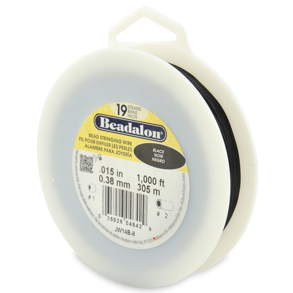 19 Strand Stainless Steel Bead Stringing Wire, .015 in / 0.38 mm, Black, 1000 ft / 305 m