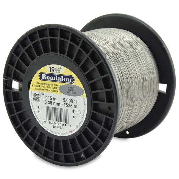 19 Strand Stainless Steel Bead Stringing Wire, .015 in / 0.38 mm, Bright, 5000 ft / 1525 m