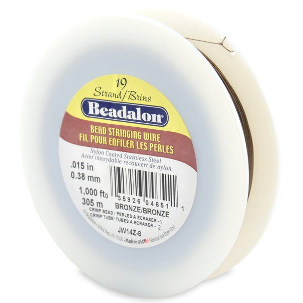 19 Strand Stainless Steel Bead Stringing Wire, .015 in / 0.38 mm, Bronze, 1000 ft / 305 m