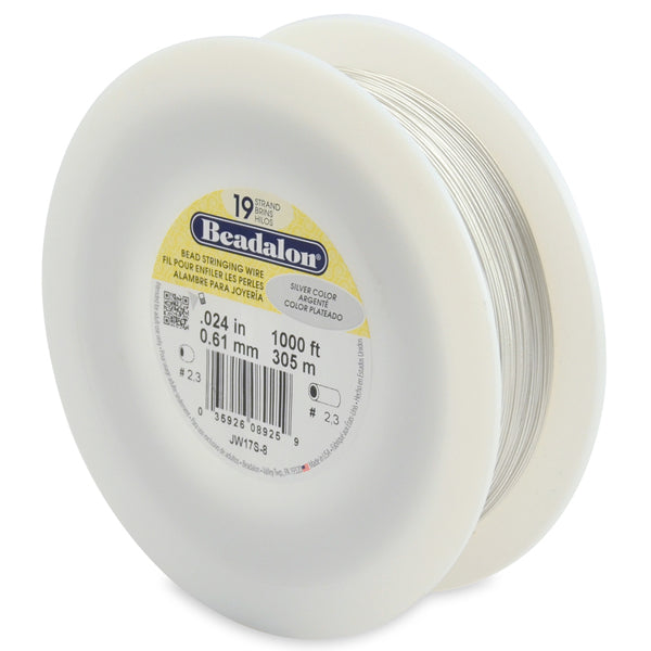 19 Strand Bead Stringing Wire, .024 in / 0.61 mm, Silver Color, 1000 ft / 305 m