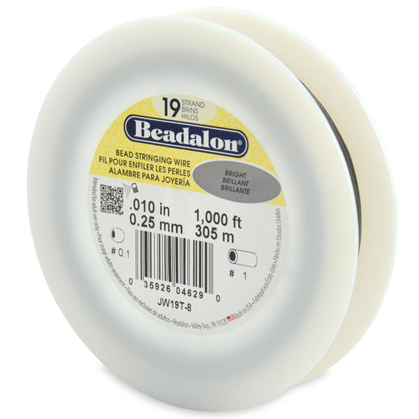 19 Strand Stainless Steel Bead Stringing Wire, .010 in / 0.25 mm, Bright, 1000 ft / 305 m