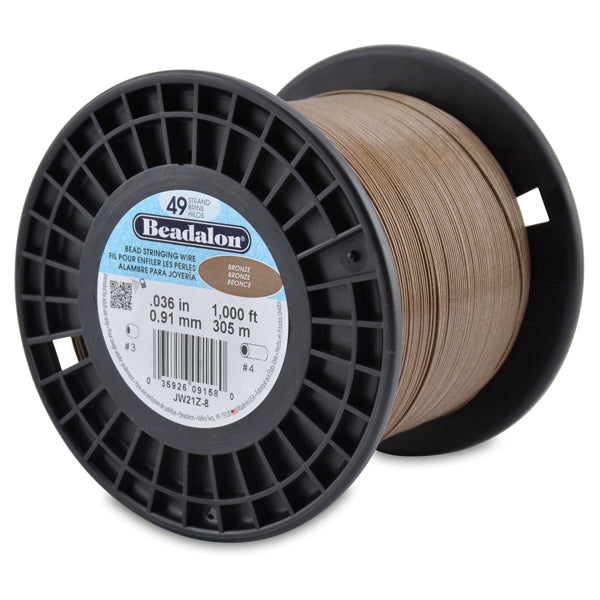 49 Strand Stainless Steel Bead Stringing Wire, .036 in / 0.91 mm, Bronze, 1000 ft / 305 m