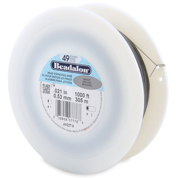 19 Strand Stainless Steel Bead Stringing Wire, .021 in / 0.53 mm, Bright, 1000 ft / 305 m