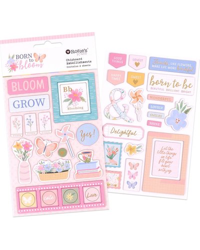 Rosie's Studio Born to Bloom Chipboard Stickers (2 Sheets)
