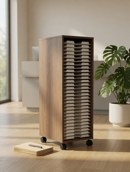 Doodles Best Craft Organizer - Crafting Storage Cabinet - Paper Shelves - Bar Height - Wood Grain and White