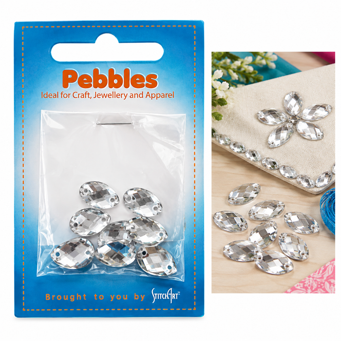 Doodles - Navette Crystal Sew-On Rhinestones Embellishments 15mm – 8 Pieces