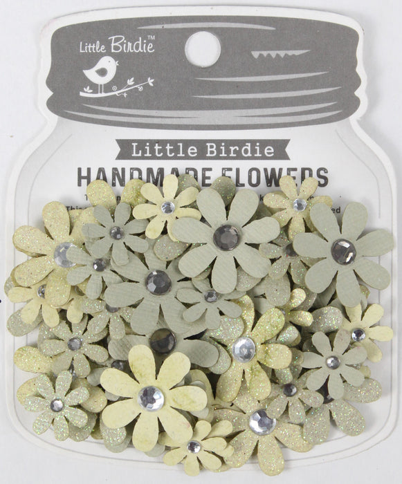 Little Birdie - Handmade Flowers - Sparkle Florettes - Sage Cream (60pc)