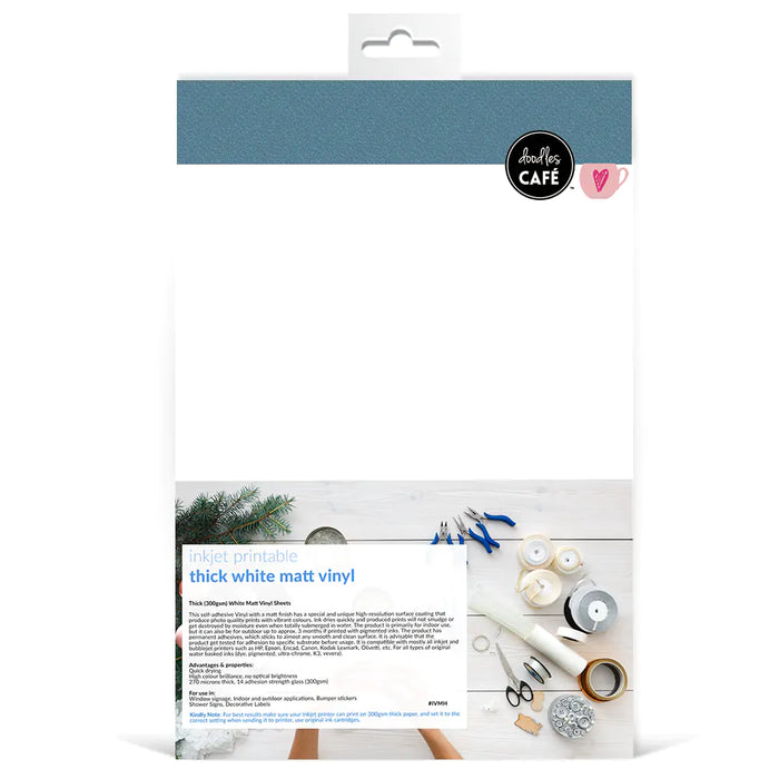 Doodles Cafe - Inkjet Printable Matt White Self Adhesive Vinyl A4, 10pk