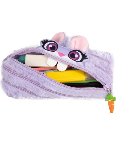 Zipit Fluffy Animal Pencil Bag (Purple Bunny)