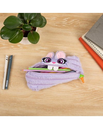 Zipit Fluffy Animal Pencil Bag (Purple Bunny)