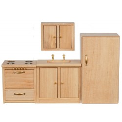 Town Square Miniatures - Kitchens Set - 1 Inch Scale - Oak (DOLLHOUSE-TOY)