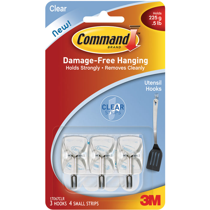 Command - Small Utensil Hooks - Clear 3 Hooks & 4 Strips