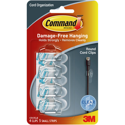 3M - Command Round Cord Clip 4/Pkg - Clear