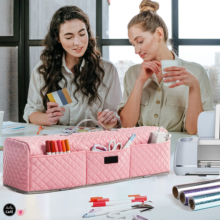 Dust Cover for Cricut Machines with Pockets for Accessories - Beautiful Quilted Pink