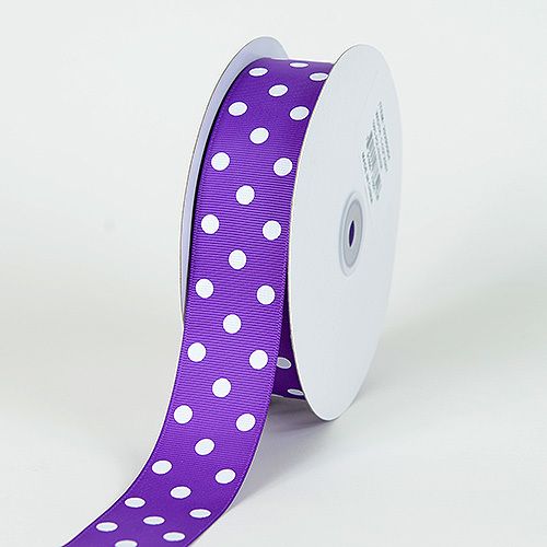 Doodles - 15mm Wide Grosgrain Ribbon - Polka Dot - Purple & White