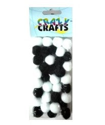 Crazy Crafts - Pom Poms - Black & White - 10mm (120pc)
