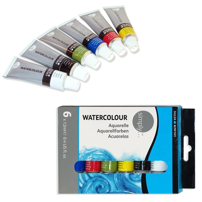 Daler Rowney Simply Watercolour Set – 6 Tuben à 12 Ml, Perfekt Für Einsteiger, Studenten & Hobbykünstler
