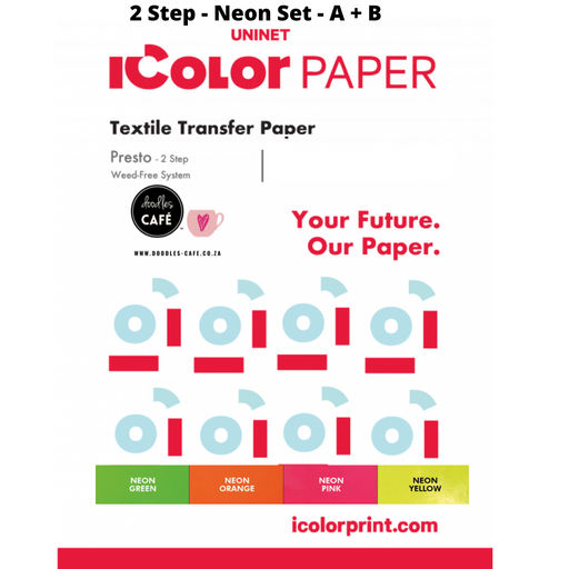 iColor Presto - 2-Step Neon Colors Transfer Media Kit - A + B Paper - 20pk