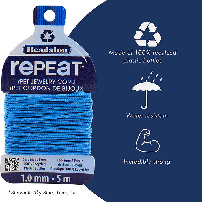 RePEaT, 100% Recycled PET Braided Cord, 8 Strand, 1.0 mm / .039 in, 100 lb / 45.3 kg, Break Strength, Black, 16.4 ft / 5 m