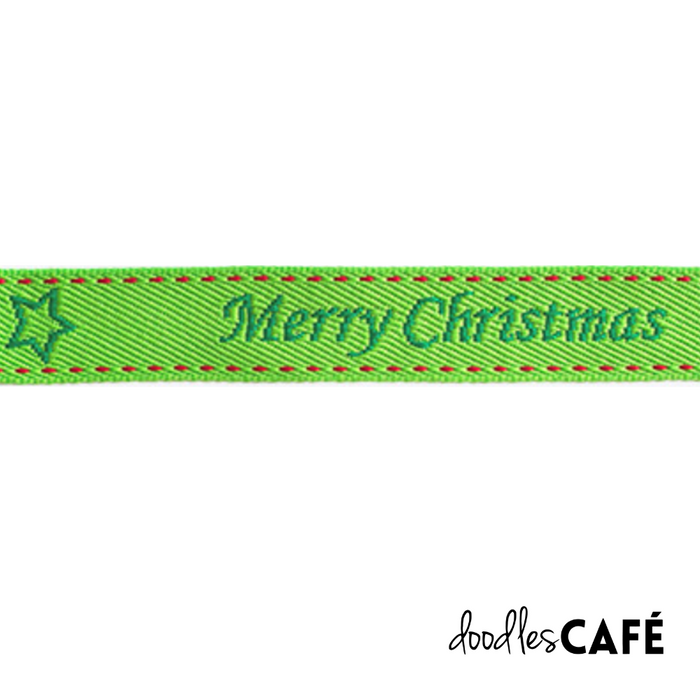 Jacquard Woven Ribbon - Merry Christmas – Lime / Beetle Green / Red (20mm x 1m)