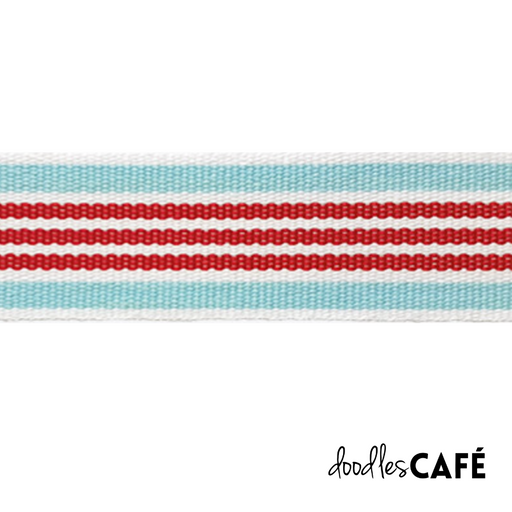 Petersham Ribbon - Cotton/Poly. Striped – Inca / White / Red - (25mm x 1 Meter)